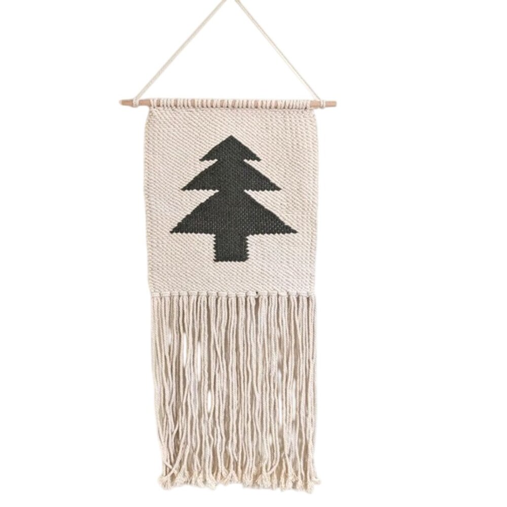 Nordic Style Woven Wall Art with Tree Motif